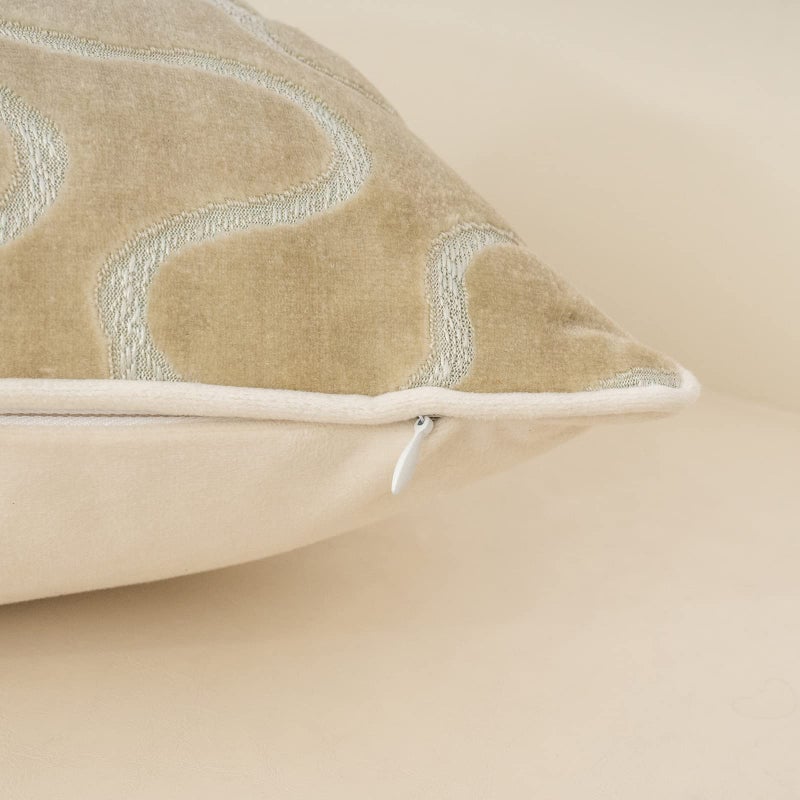 Yangest Beige Square Throw Pillow Cover Wavy Velvet Cushion Cover Modern Zippered Pillowcase for Sofa Couch Bedroom Living Room Chair, 18 x 18 Inch - Image 4