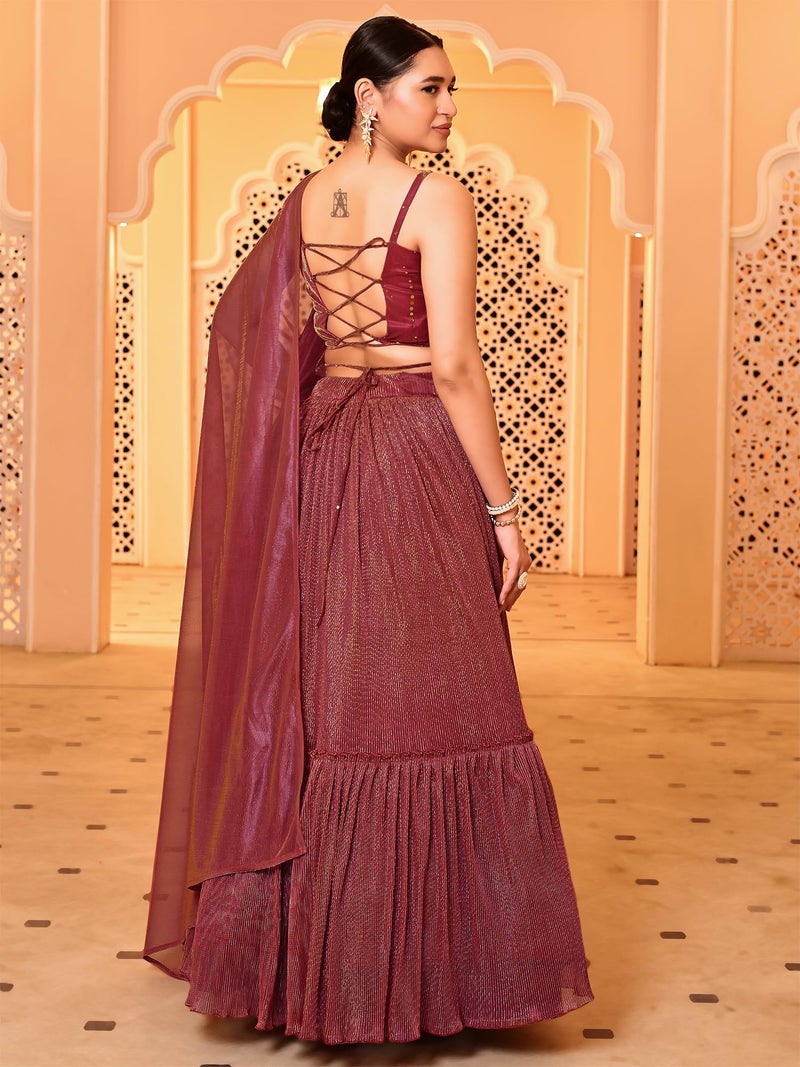PURVAJA Women Polyester Blend Semi-Stitched Lehenga Choli (Eira-Pink Free Size) - Image 3