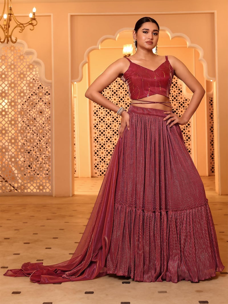 PURVAJA Women Polyester Blend Semi-Stitched Lehenga Choli (Eira-Pink Free Size) - Image 4