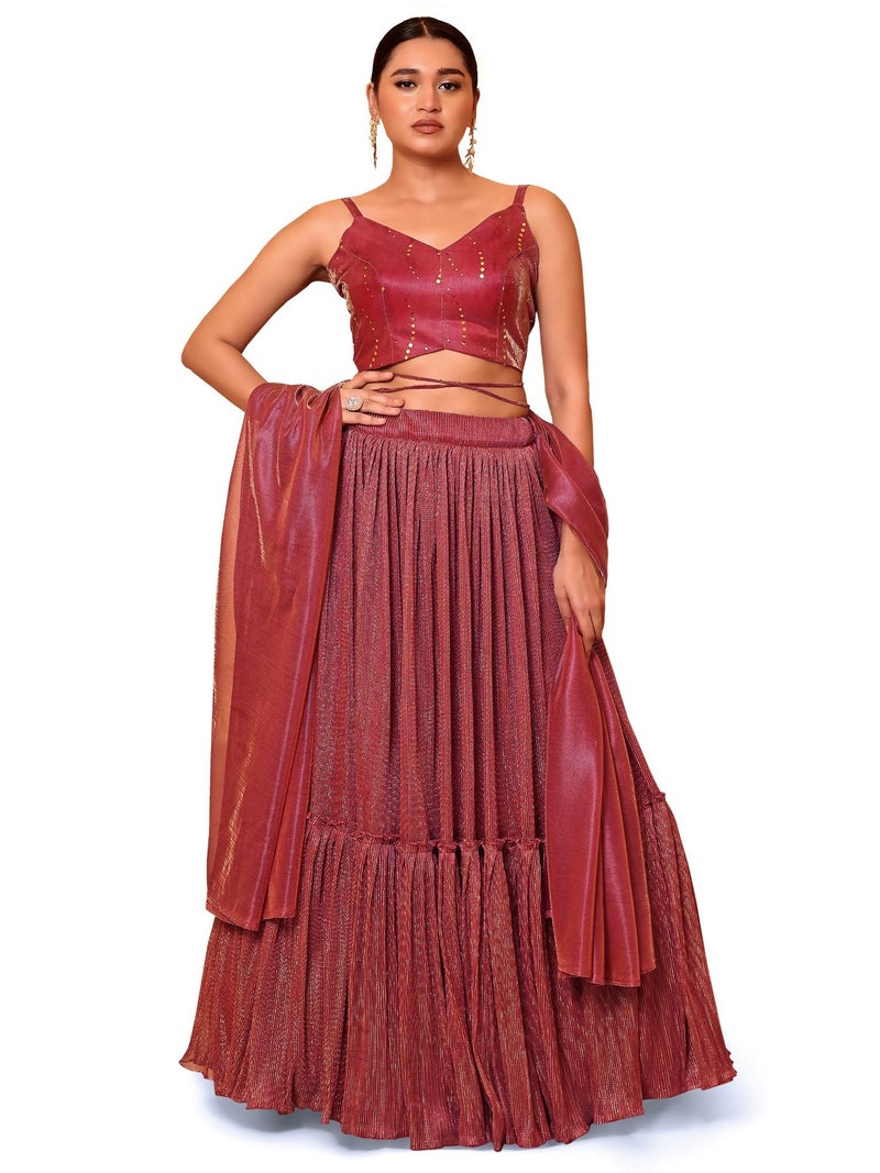 PURVAJA Women Polyester Blend Semi-Stitched Lehenga Choli (Eira-Pink Free Size) - Image 1