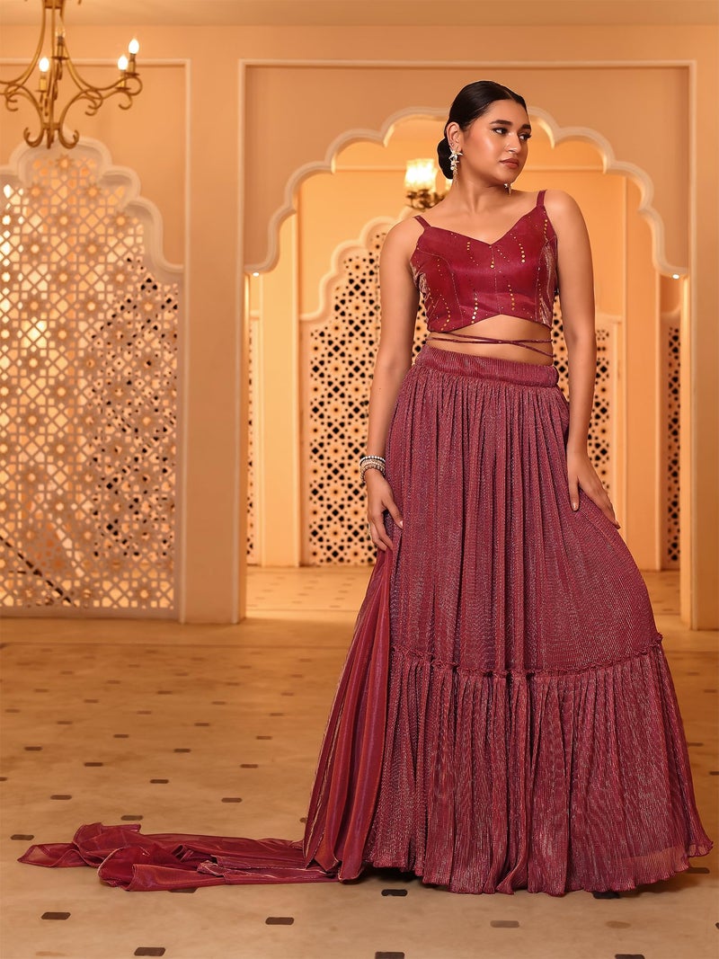 PURVAJA Women Polyester Blend Semi-Stitched Lehenga Choli (Eira-Pink Free Size) - Image 5