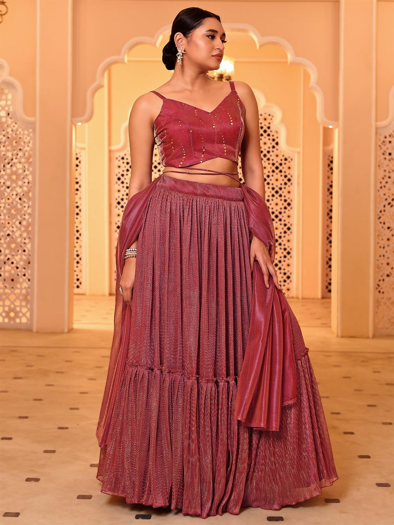 PURVAJA Women Polyester Blend Semi-Stitched Lehenga Choli (Eira-Pink Free Size) - Image 2