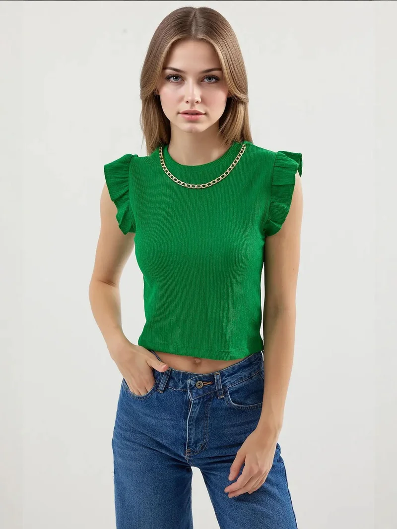 بيغ دارت بلوزة بياقة دائرية مطرزة بنسيج بارز من