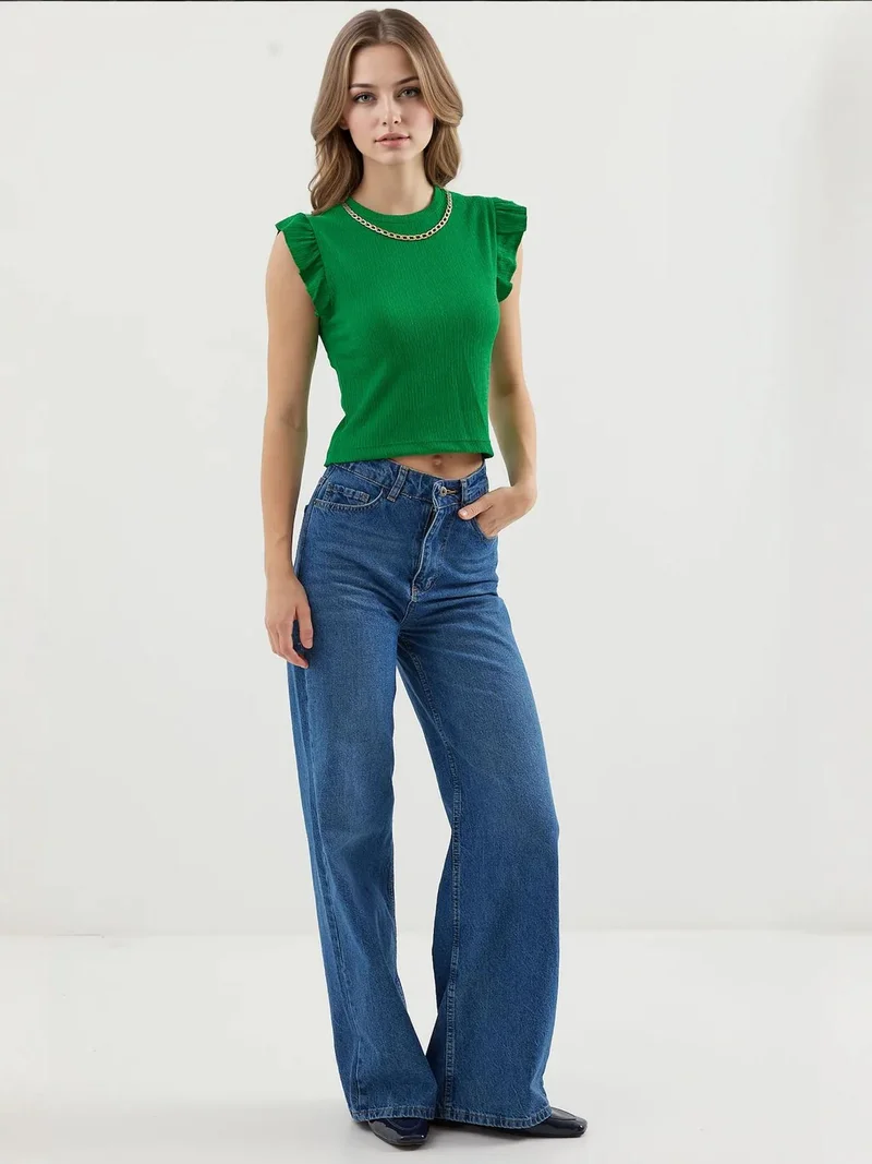 Big Dart Green BDART Ribbed Sleeveless Crew Neck Blouse for Women | Best Price UAE