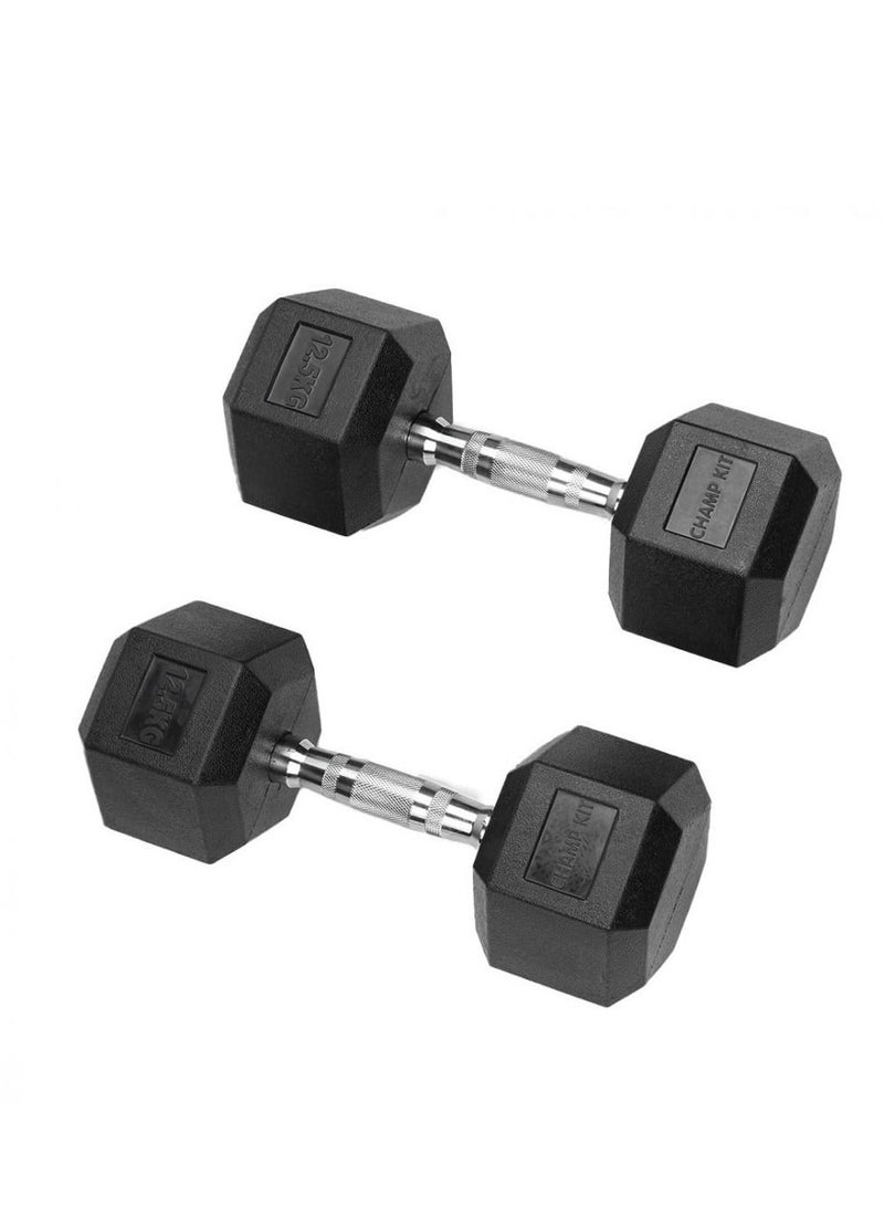 CHAMP KIT CHAMPKIT Rubber Hex Dumbbells set of pairs , for Exercises, Strength training equipment and Home gym accessories, 12.5KG - Image 1
