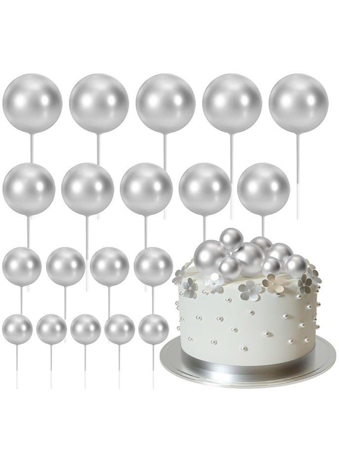 20 Pcs Ball Cake Topper Decorations Mini Balloons Cake Topper Sticks Silver Balls Cake Picks Cake Topper Balls Cake Decorations for Wedding Birthday Cake Decorations  - Image 1