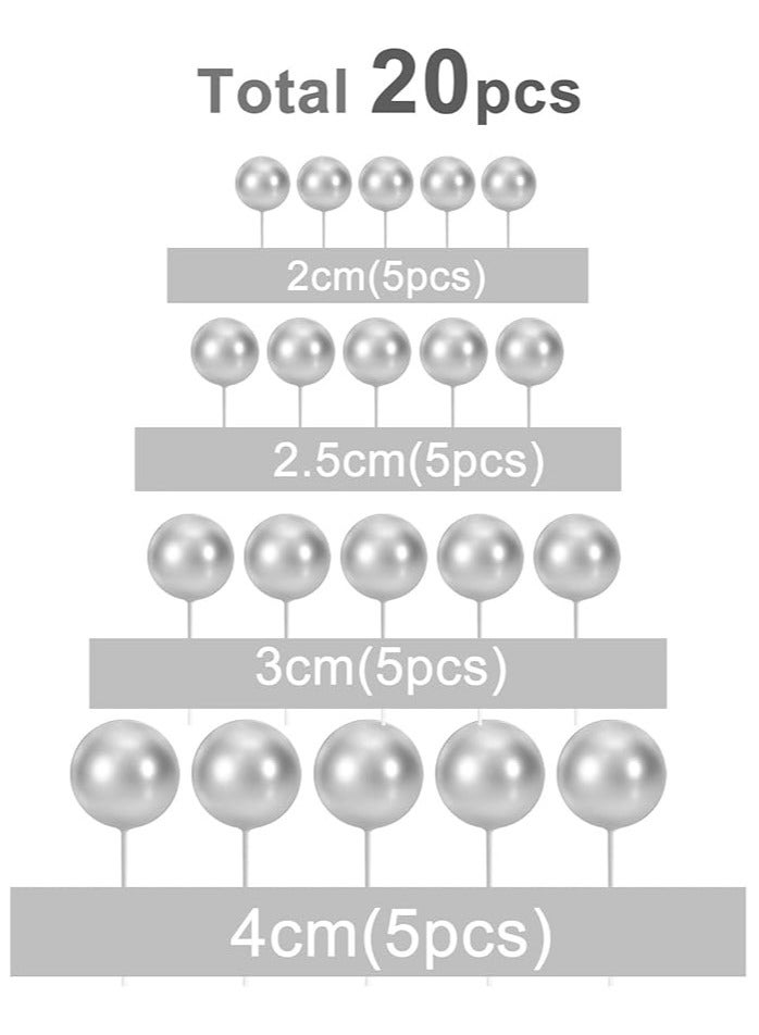 20 Pcs Ball Cake Topper Decorations Mini Balloons Cake Topper Sticks Silver Balls Cake Picks Cake Topper Balls Cake Decorations for Wedding Birthday Cake Decorations  - Image 2