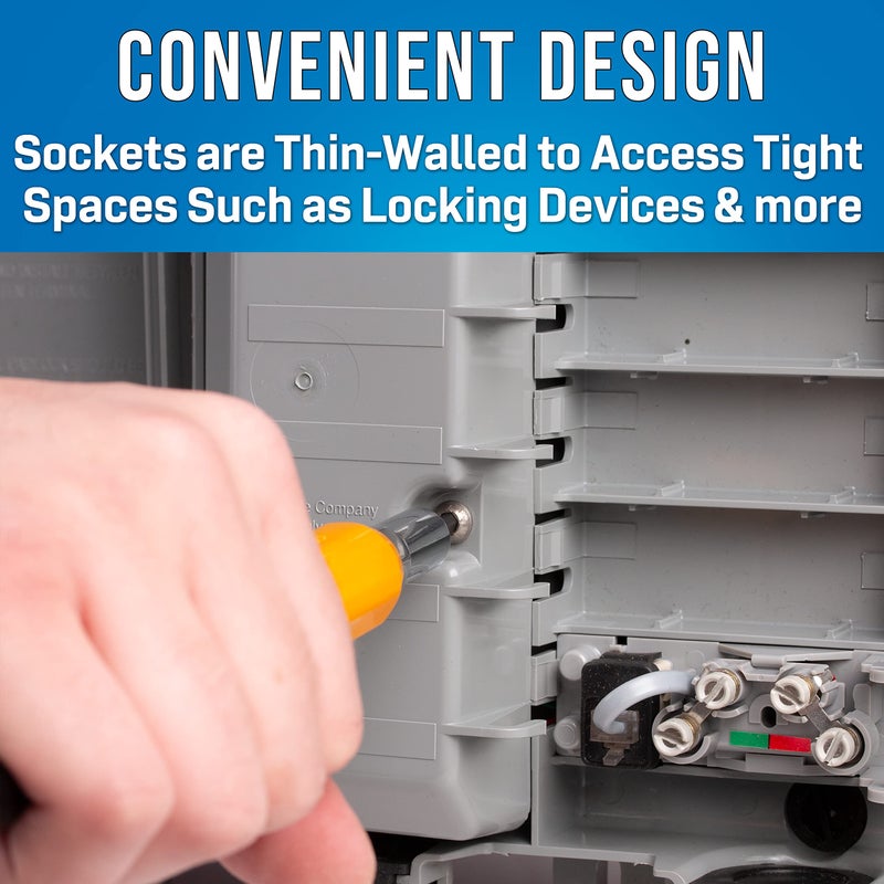 Jonard Tools M-216CKIT, Impact Resistant Hex Can Wrench Kit with 7/16" and 3/8" Hex Sockets, Ergonomic Handle, Built-In Wire Stripper 22 AWG + Hex Security Key Insert 5/16" and 5/32" - Image 5