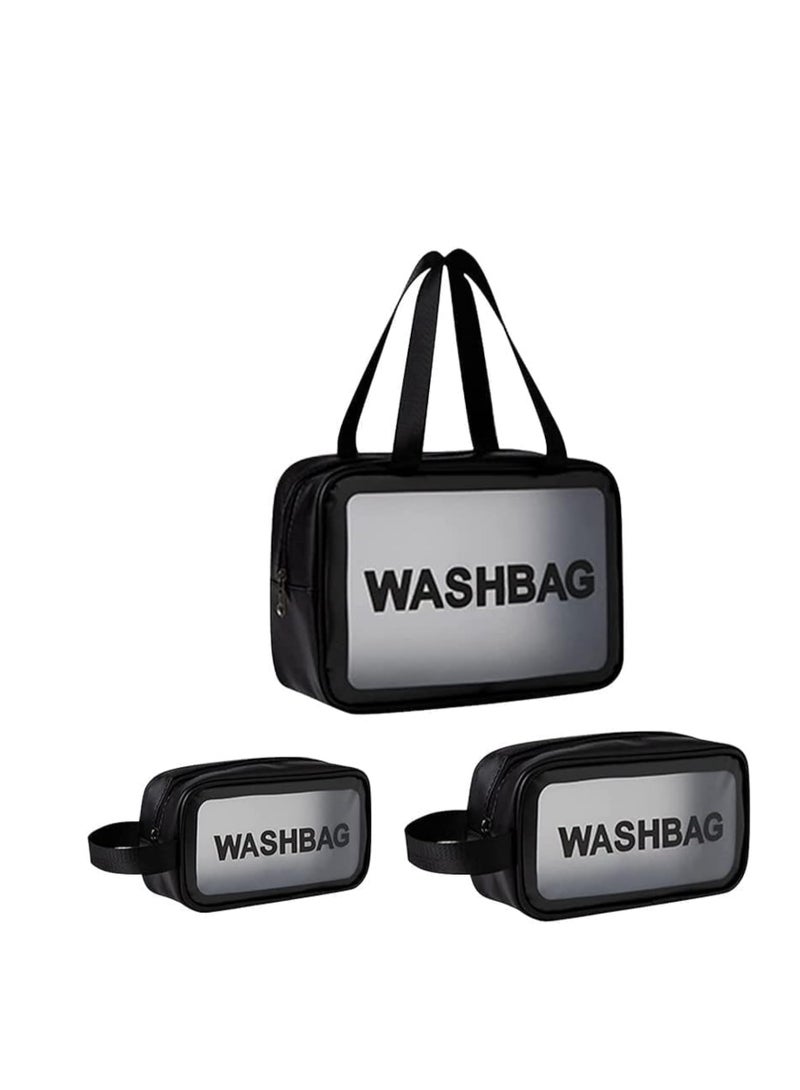 JETT Travel Toiletry Bag for Women Men Transparent Waterproof Makeup Cosmetic Organizer Wash Bag Cosmetic Accessories Set of 3 Black PVC Plastic JUG GTI. - Image 1