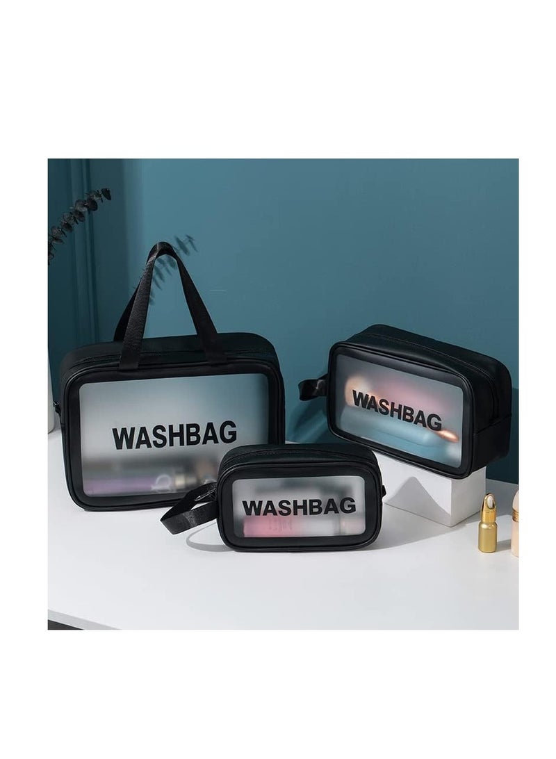 JETT Travel Toiletry Bag for Women Men Transparent Waterproof Makeup Cosmetic Organizer Wash Bag Cosmetic Accessories Set of 3 Black PVC Plastic JUG GTI. - Image 2