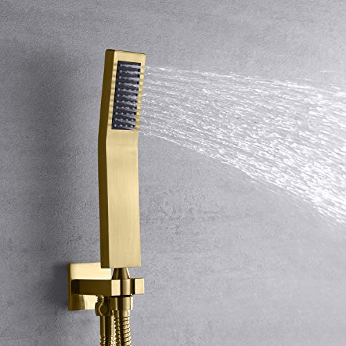 sumerain Brushed Gold Shower System Pressure Balance Shower Faucet, 8 Inches Square Rain Shower Head and Hand Shower, Including Rough-In Valve - Image 4