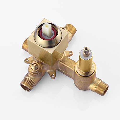 sumerain Brushed Gold Shower System Pressure Balance Shower Faucet, 8 Inches Square Rain Shower Head and Hand Shower, Including Rough-In Valve - Image 5