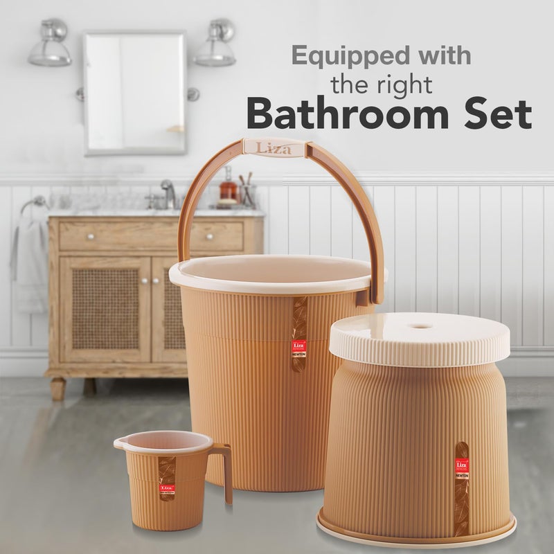 Liza Liza Newton 11Piece Complete Bathroom Essential Set for Home, Kitchen & Bathroom Includes 20L Bucket, 18 L Tub, Big Stool, Dustbin, and More (Pack of 11) Light Brown - Image 3