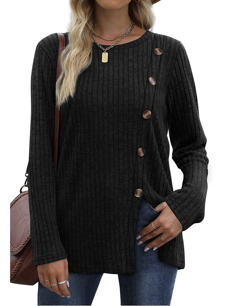 Button T-Shirt Women'S New Fashion Autumn Casual Solid Color Long Sleeve T-Shirt Women - Image 1