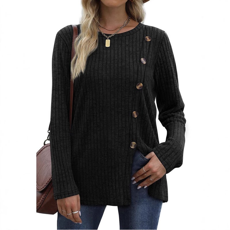 Button T-Shirt Women'S New Fashion Autumn Casual Solid Color Long Sleeve T-Shirt Women - Image 3