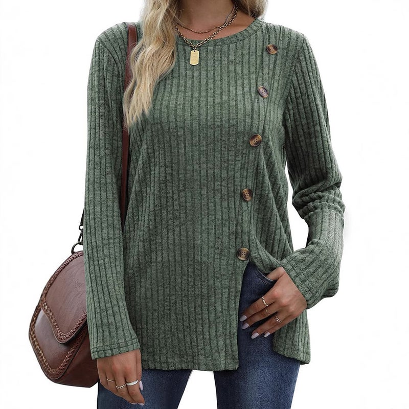 Button T-Shirt Women'S New Fashion Autumn Casual Solid Color Long Sleeve T-Shirt Women - Image 5