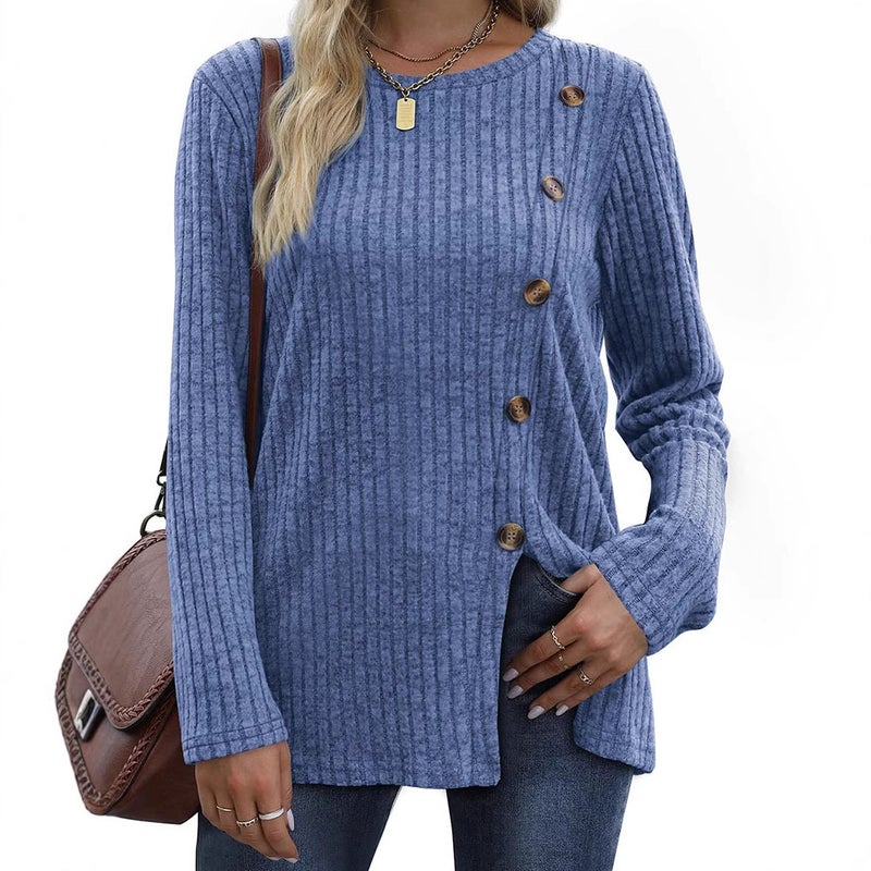 Button T-Shirt Women'S New Fashion Autumn Casual Solid Color Long Sleeve T-Shirt Women - Image 4