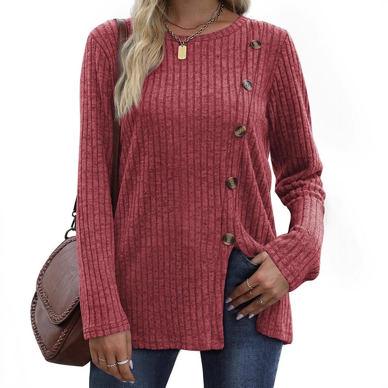 Button T-Shirt Women'S New Fashion Autumn Casual Solid Color Long Sleeve T-Shirt Women - Image 2