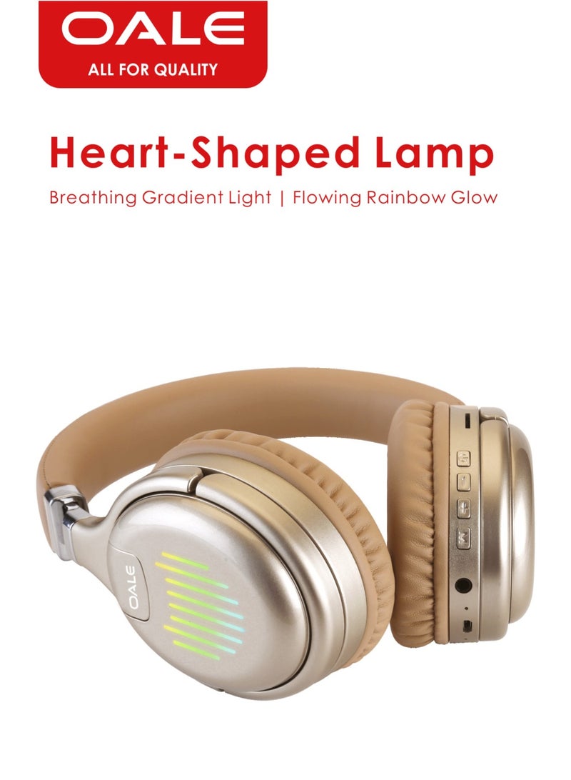 OALE iPOP 4 Wireless Over-Ear Headphones, Bluetooth 5.3, 40mm Drivers, Up to 8H Playtime, TF Card & AUX Support, Wired Mic, Heart Shape LED Light, Type-C Charging - Image 2