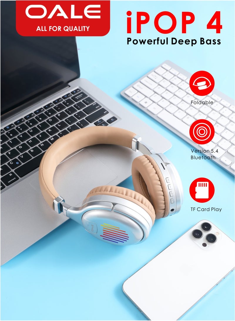 OALE iPOP 4 Wireless Over-Ear Headphones, Bluetooth 5.3, 40mm Drivers, Up to 8H Playtime, TF Card & AUX Support, Wired Mic, Heart Shape LED Light, Type-C Charging - Image 4