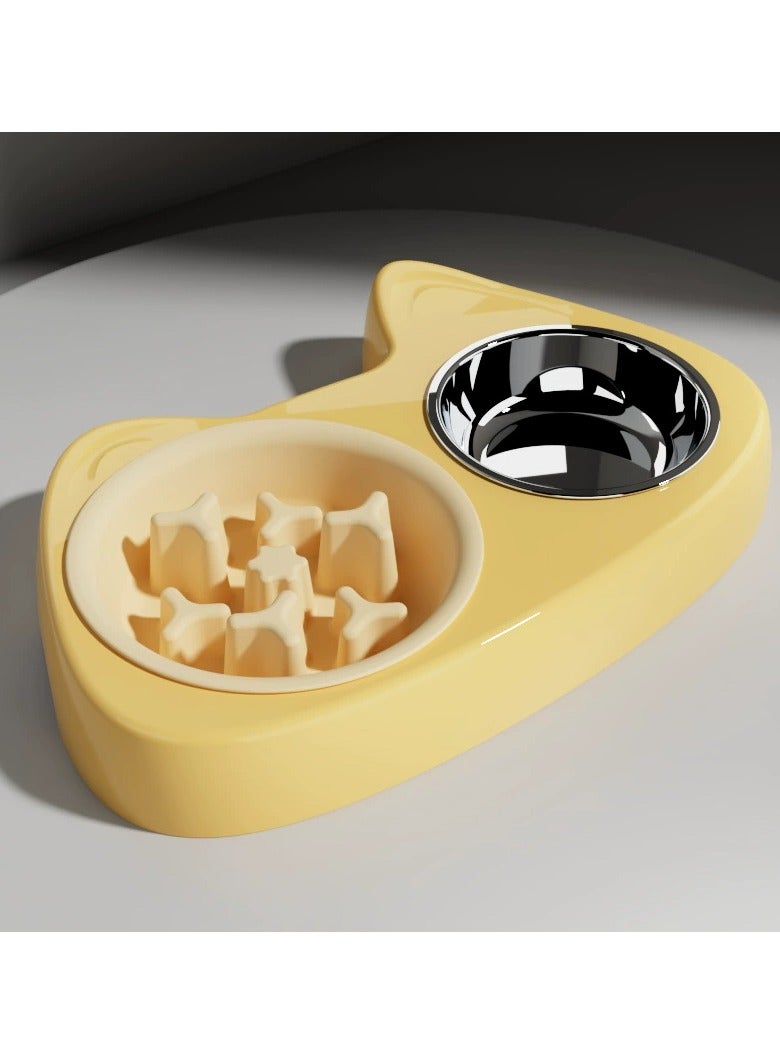 Goolsky New Bagged Two-in-One Stainless Steel Slow-feeding Cat Bowl with Big and Small "Eyes", a Must-have for Pets - Image 1