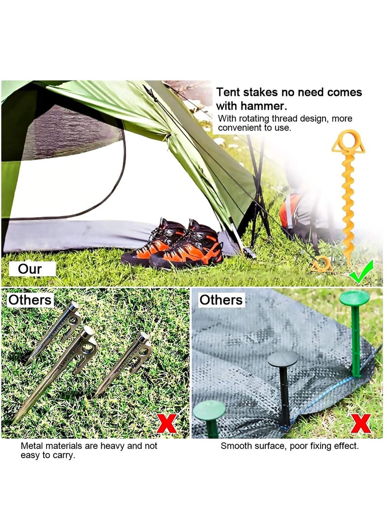 KASTWAVE 4 Pieces yellow Canopy Stakes Tent Pegs, Screw Spiral Tent Ground Anchor Stakes, Heavy Duty Screw Shape Ground Anchor Nail for Camping, Sandbeach, Rain Tarps, and Hiking.  - Image 5