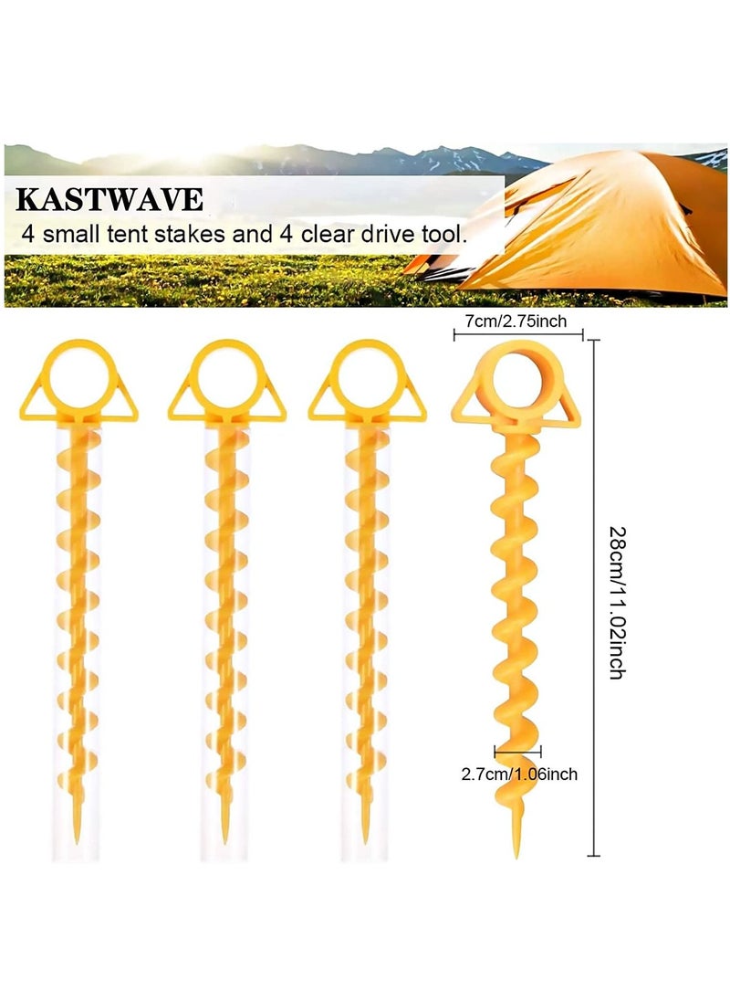 KASTWAVE 4 Pieces yellow Canopy Stakes Tent Pegs, Screw Spiral Tent Ground Anchor Stakes, Heavy Duty Screw Shape Ground Anchor Nail for Camping, Sandbeach, Rain Tarps, and Hiking.  - Image 3
