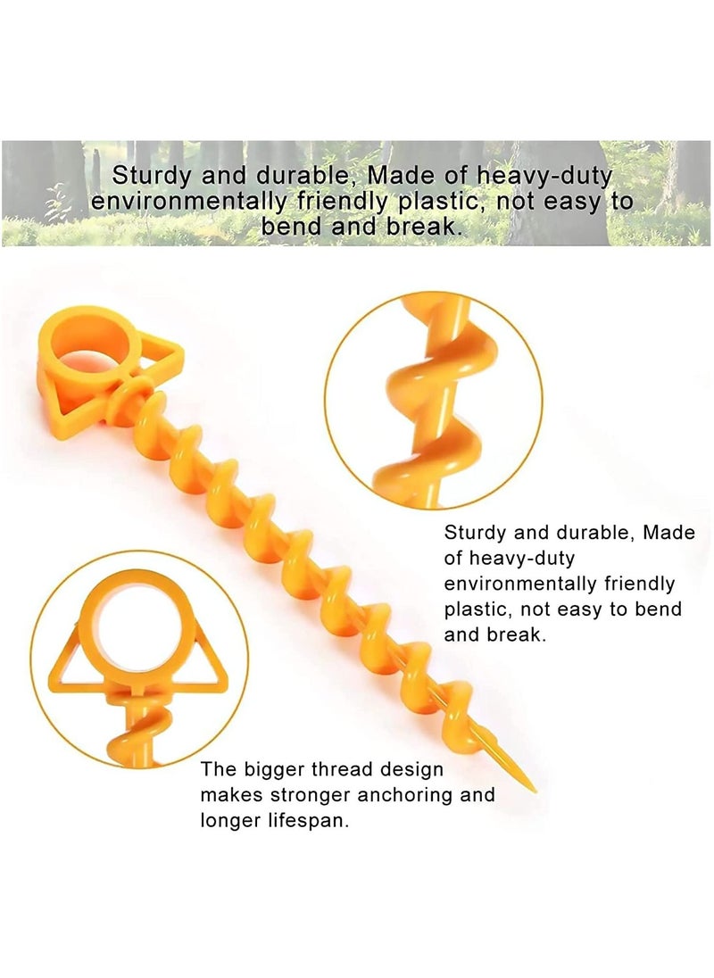 KASTWAVE 4 Pieces yellow Canopy Stakes Tent Pegs, Screw Spiral Tent Ground Anchor Stakes, Heavy Duty Screw Shape Ground Anchor Nail for Camping, Sandbeach, Rain Tarps, and Hiking.  - Image 2