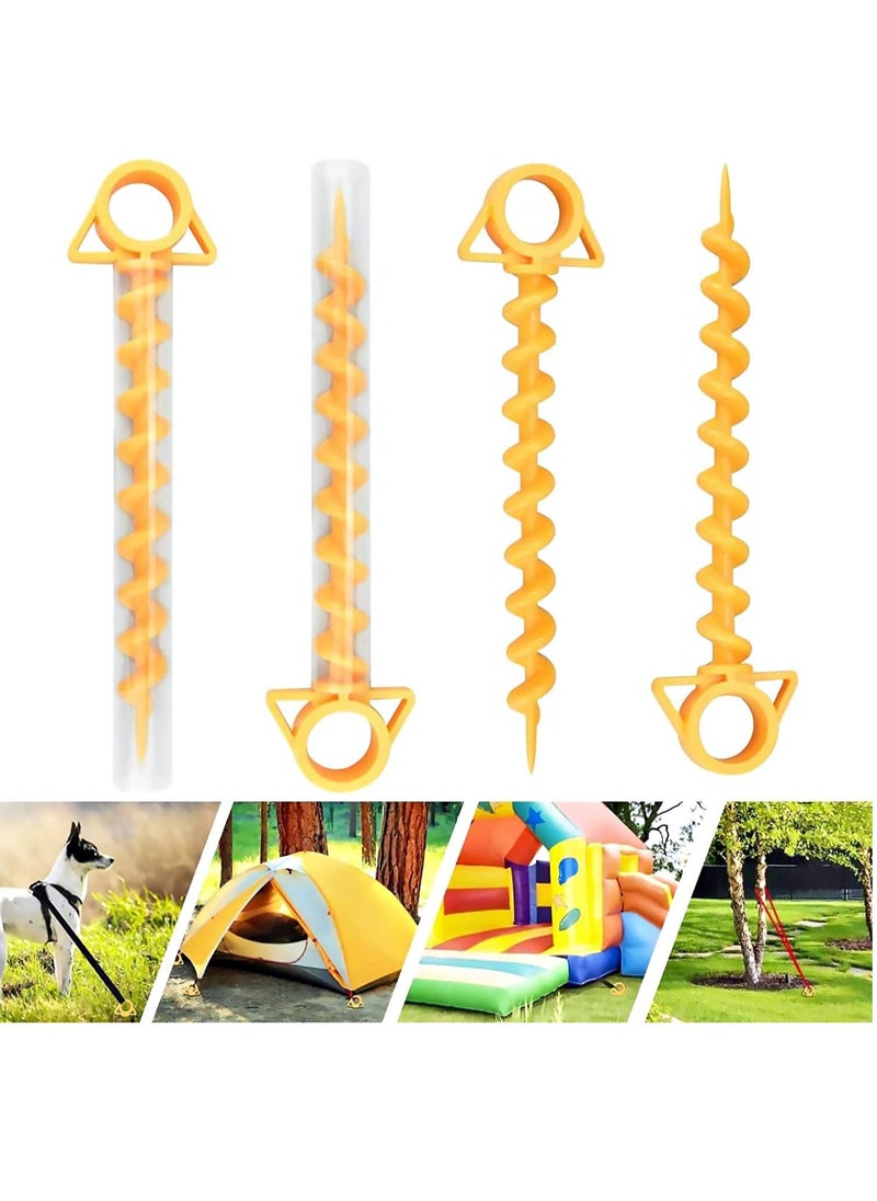 KASTWAVE 4 Pieces yellow Canopy Stakes Tent Pegs, Screw Spiral Tent Ground Anchor Stakes, Heavy Duty Screw Shape Ground Anchor Nail for Camping, Sandbeach, Rain Tarps, and Hiking.  - Image 1