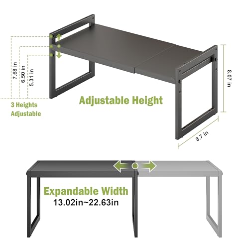 DOLALIKE Expandable kitchen Countertop Organizer, Stackable Cabinet Shelf Organizers, Space Saving Spice Rack Pantry Storage for Bathroom Office (Black, 1 Pack) - Image 5