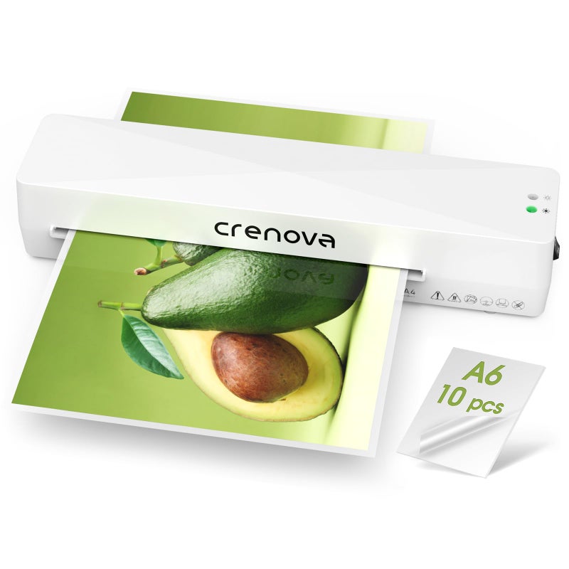 Crenova Laminator Machine with 10 Laminating Sheets, A4 Laminating Machine Hot & Cold with Fast Warm Technology, Thermal Laminator 9 Inch for Home Office School Business White - Image 1
