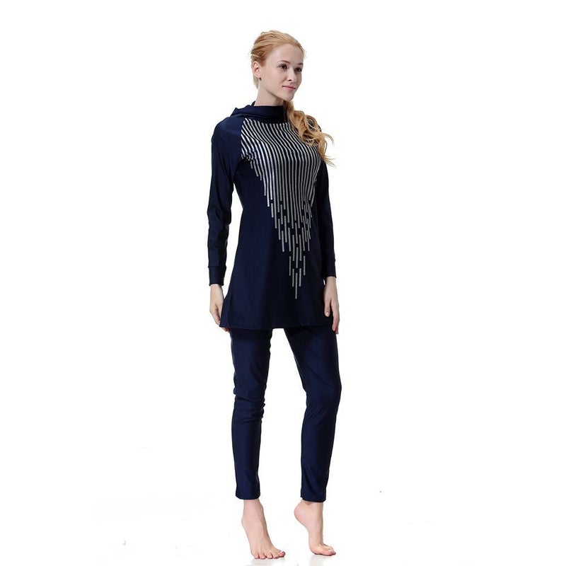 Modest 3‑Piece Colour‑Block Swimsuit Set – Full Coverage Conservative Swimwear with UPF Sun Protection, Quick‑Dry, Plus Size S–XXXL (Navy Blue/Blue/Black) - Image 5