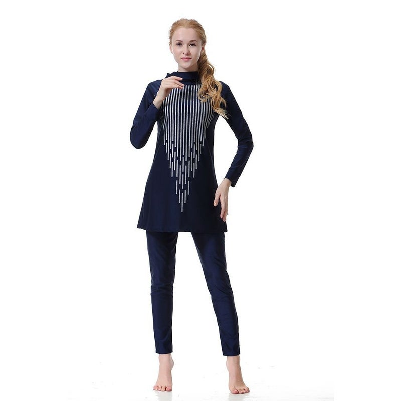 Modest 3‑Piece Colour‑Block Swimsuit Set – Full Coverage Conservative Swimwear with UPF Sun Protection, Quick‑Dry, Plus Size S–XXXL (Navy Blue/Blue/Black) - Image 2