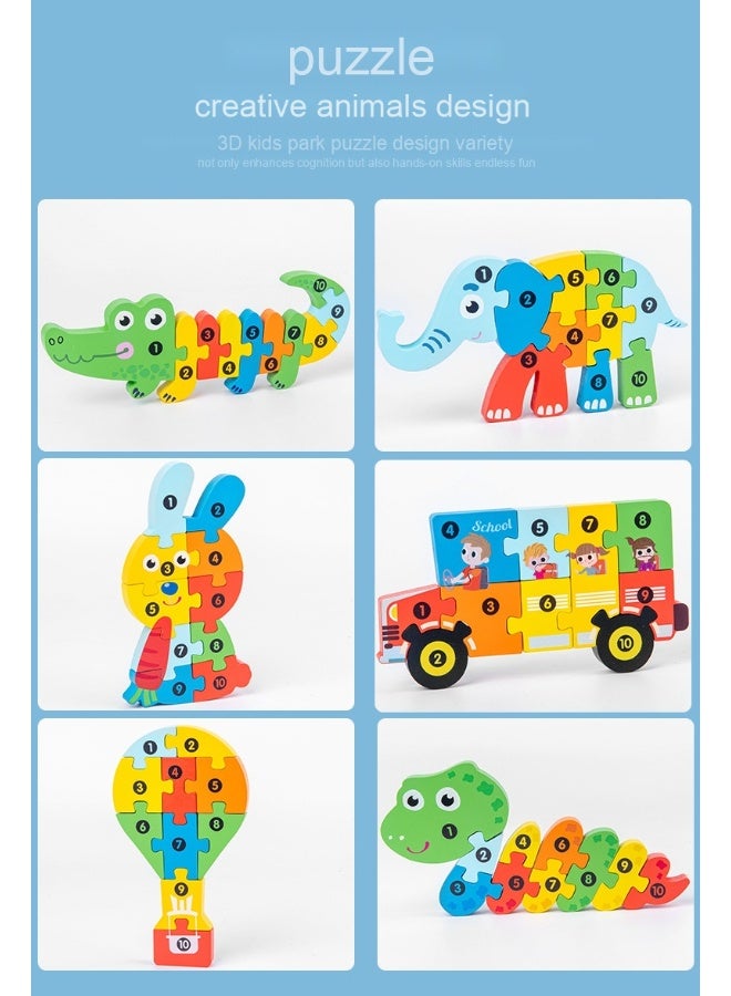 ألعاب خشبية مسلية للأطفال لتعلیمهم مبادئ التعليم المبكر، تتضمن أحاجي ثلاثية الأبعاد بأشكال حيوانات و سيارات وغيرها. - Image 2