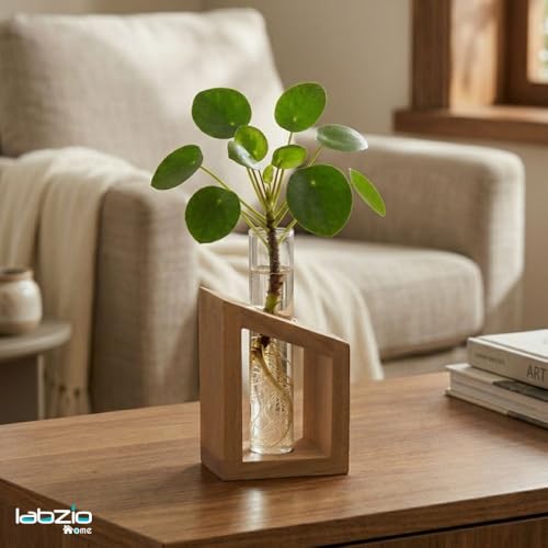 LABZIO Home - Flower Vase in a Artistic Wooden Stand with 3.3 Borosilicate Glass Tube, Pack of 1 - Image 2