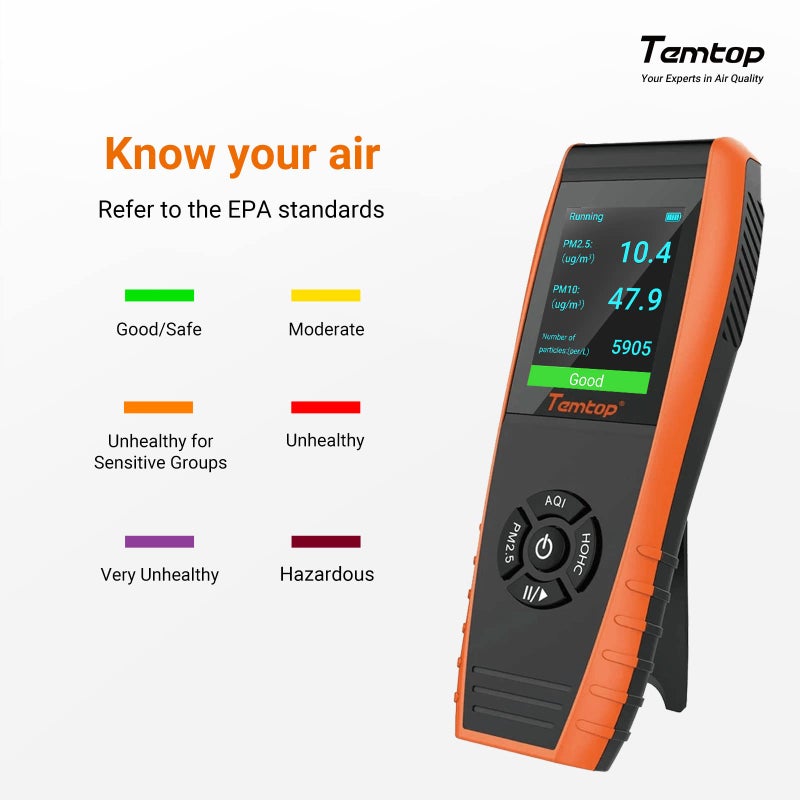 Temtop Temtop PM2.5 Monitor P600, Essential Air Particle Meter PM2.5 PM10 Air Quality Tester for Indoor/Outdoor Air Pollution Detection, Particle-Centric Detector w/Data Histogram Display  - Image 5