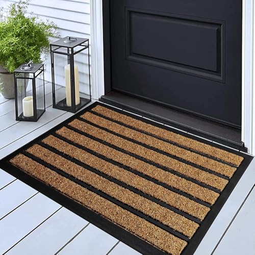 ubdyo Extra Durable Door Mat - Dirt Trapping Outdoor Welcome Mats - Non-Slip Outdoor Indoor Entrance - Low Profile Front Doormat (30" x 17", Bright Brown) - Image 1