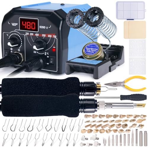 WEP 939D-II 2-IN-1 Wood Burning Kit 86-IN-1 with 51 Solid Points and 20 Wire Nibs Wood Burner with 2 Letter Number Stencils, 2 Unfinished Wood, 1 Pen Holder, Burning Tool - Image 1