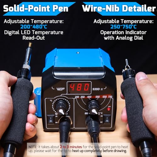 WEP 939D-II 2-IN-1 Wood Burning Kit 86-IN-1 with 51 Solid Points and 20 Wire Nibs Wood Burner with 2 Letter Number Stencils, 2 Unfinished Wood, 1 Pen Holder, Burning Tool - Image 3