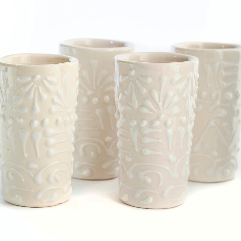 MEXTEQUIL - Talavera Shot Glasses Set of 4 Authentic Mexican Tequila Shot Glasses - Hand-painted - 2 Oz (White Lace) - Image 1