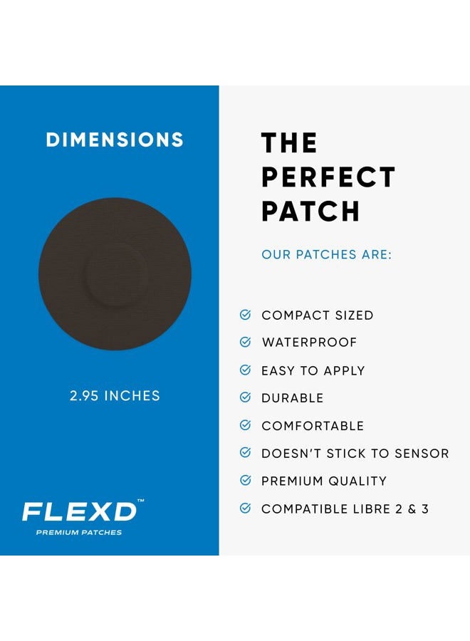 Flexd Libre 3 Sensor Covers Waterproof, Freestyle Adhesive Patches (Pack of 30) Round, Black - Image 2