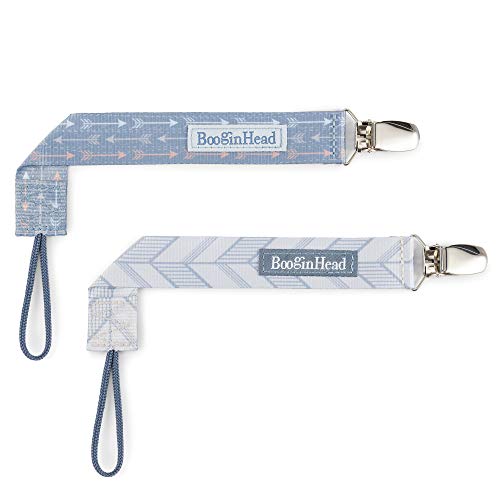 BooginHead by Infantino PaciGrip 2-Pack Pacifier Clips – Universal Fit, Gentle on Clothes, Keeps Pacifiers Clean & Close, Ages 0-36 Months, Blue Arrows - Image 1