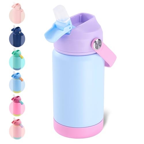 Kerilyn 12oz Kids Water Bottle, Stainless Steel Insulated Water Bottle for Kids, Toddler Cup with Straws Leak-Proof, Toddler Water Bottles for School Boys Girls, BPA Free, Cerulean - Image 1