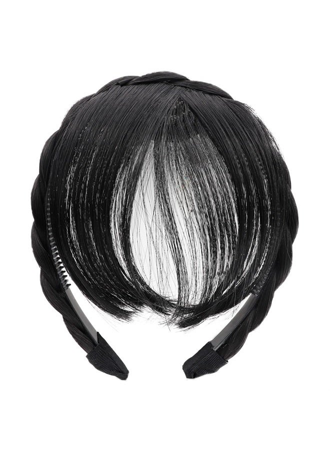 FERCAISH Front Hair Bangs Wigs Headband, Front Hair Bangs Fringe Hair Extensions Synthetic Wigs Headband for Women Girls (Black) - Image 1
