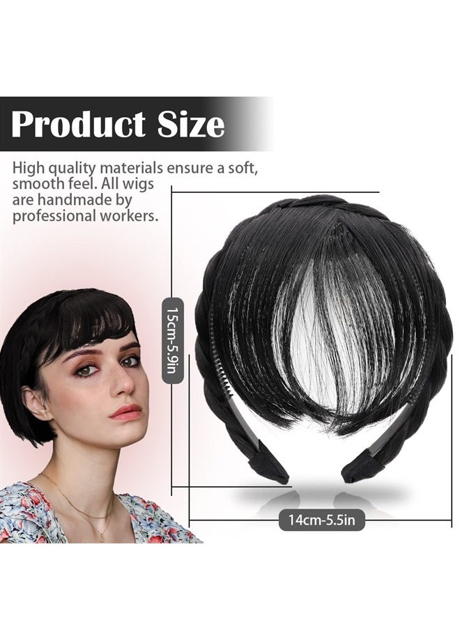 FERCAISH Front Hair Bangs Wigs Headband, Front Hair Bangs Fringe Hair Extensions Synthetic Wigs Headband for Women Girls (Black) - Image 2