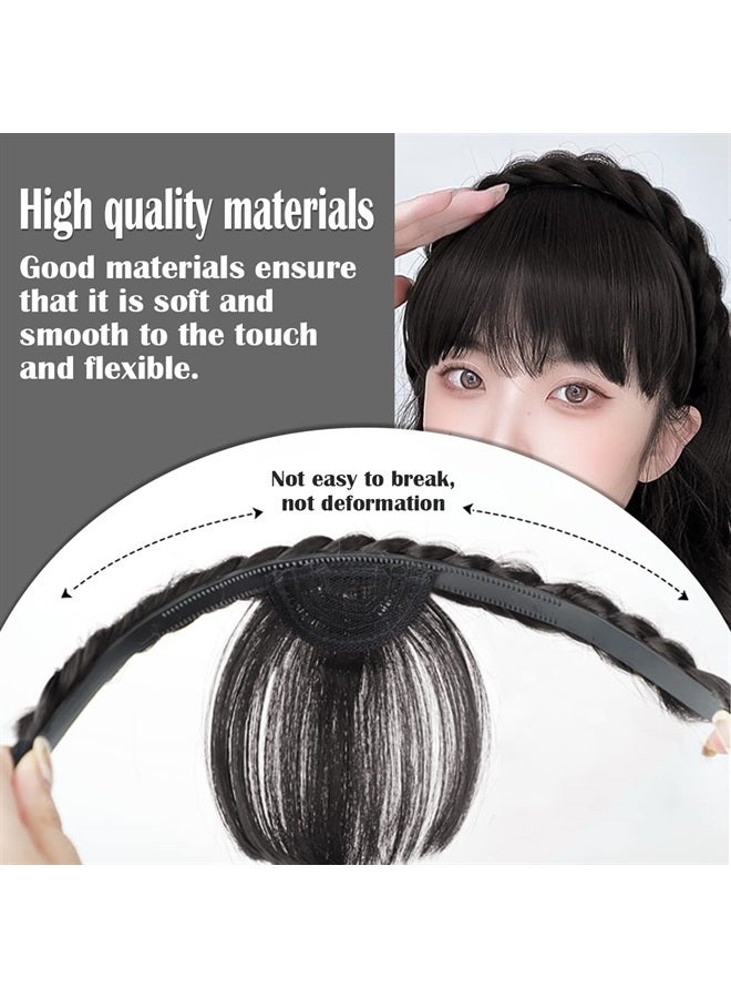 FERCAISH Front Hair Bangs Wigs Headband, Front Hair Bangs Fringe Hair Extensions Synthetic Wigs Headband for Women Girls (Black) - Image 4