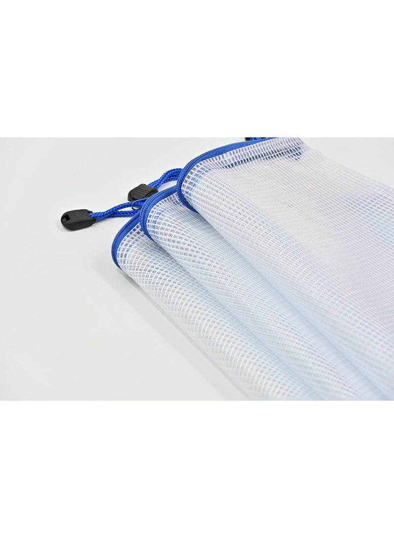10 Pack A4 Mesh Zipper File Pouches, Waterproof Plastic Zipper Bags, Document Organizer for School Office Supplies, Board Game Cards Storage, White & Blue 13.4×9.4 Inch - Image 4