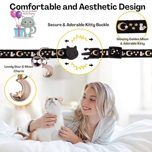 TecoKart Cat Collar with Bell, 2 Pack Adjustable Cat Neck Collar Belt with Safety Buckle and Night Glow, Soft Kitten Collar for Cats and Kittens – Black & Purple - Image 3