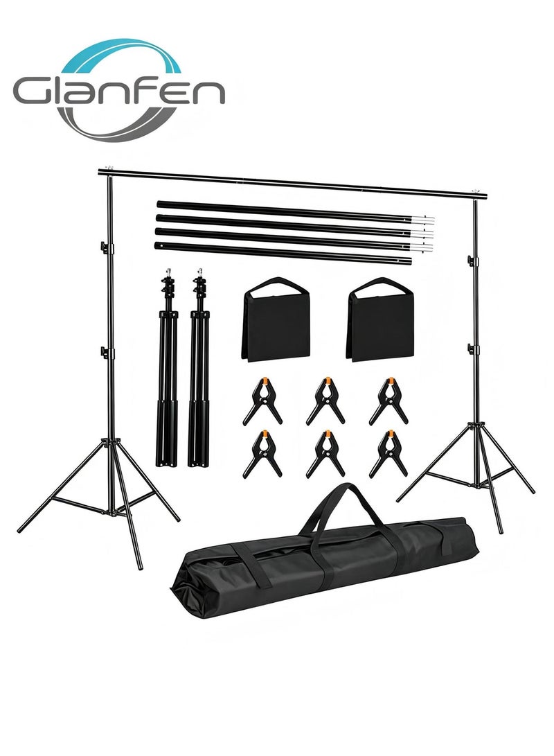 Glanfen Backdrop Stand (2x3m), Adjustable Photo Studio Backdrop Stand Support Kit Background Stand with 6 Backdrop Clamps,4 Sandbags and Carrying Bag for Portrait Product Photography - Image 1