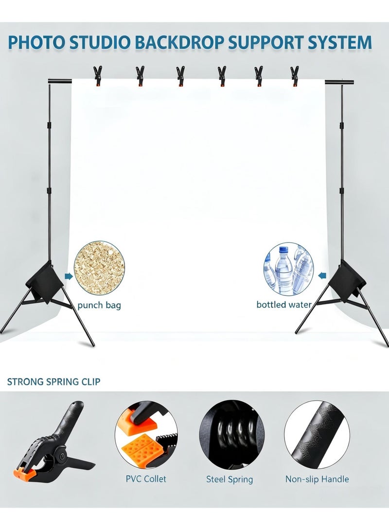Glanfen Backdrop Stand (2x3m), Adjustable Photo Studio Backdrop Stand Support Kit Background Stand with 6 Backdrop Clamps,4 Sandbags and Carrying Bag for Portrait Product Photography - Image 4